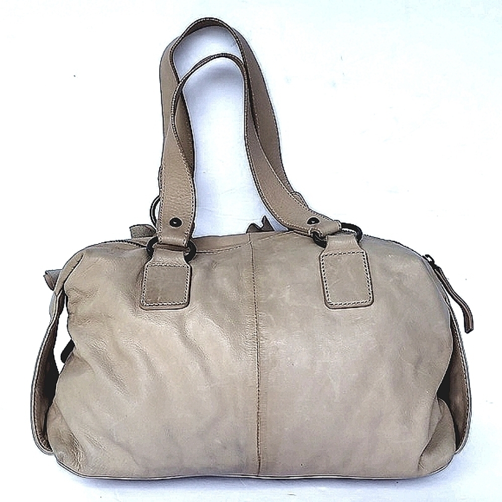 HINGE Floral Tan Suede Leather Shoulder Satchel Bag - Picture 2 of 9